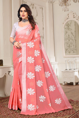 HouseOfCommon Printed Chanderi Chanderi, Cotton Silk Saree(Orange)
