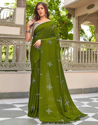 Julee Printed Banarasi Pure Silk Saree(Dark Green)