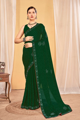 ZAMUNA Solid/Plain, Self Design Daily Wear Georgette Saree(Green)
