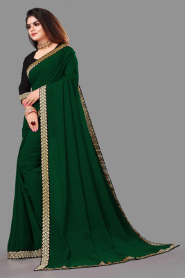 DHRAM CREATION Solid/Plain Bollywood Georgette Saree(Green)