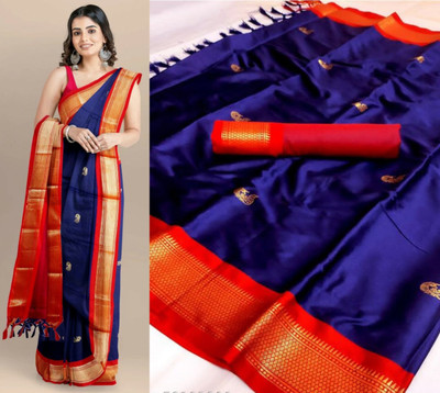 KALATEEKA Woven Paithani Cotton Silk Saree(Magenta)