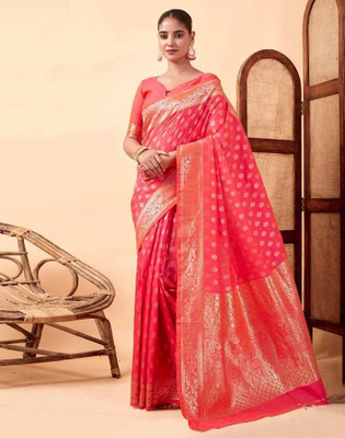 Akag Woven Kanjivaram Pure Silk Saree(Pink)
