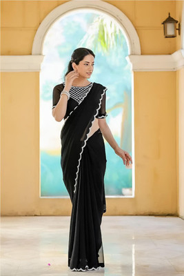 MAMTAIMPEX Dyed Bollywood Georgette Saree(Black)