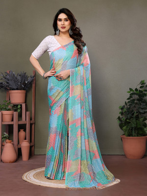 WINKLECART Printed, Embellished Bollywood Georgette, Silk Blend Saree(Light Blue)