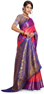 Jay fashion Self Design Banarasi Art Silk, Silk Blend Saree(Multicolor)