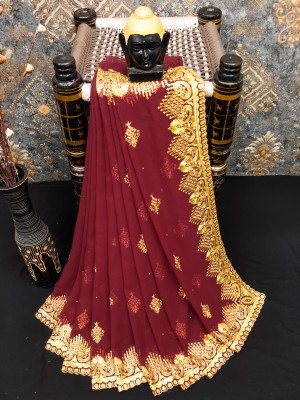 KHRITI FAB Embroidered, Floral Print Bollywood Georgette Saree(Maroon)