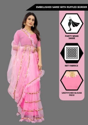 Yashvi Designer Embellished Bollywood Net Saree(Pink)