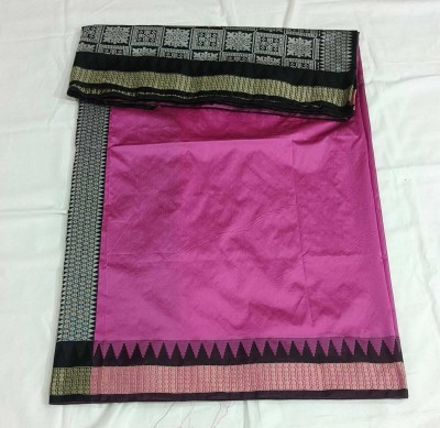 Cirkirow Solid/Plain, Temple Border Sambalpuri Art Silk Saree(Pink)