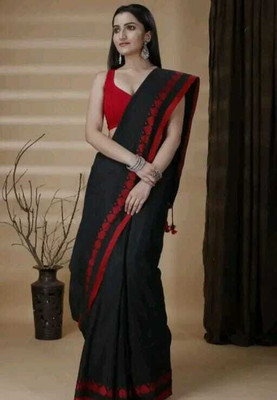 HouseOfCommon Self Design Handloom Cotton Blend Saree(Black)