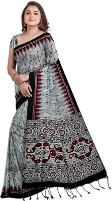 UR Affection Printed Handloom Pure Cotton Saree(Grey)