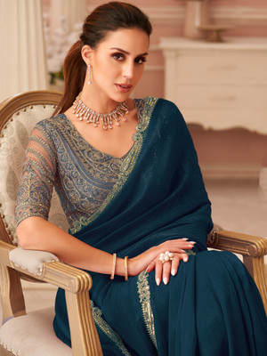 Sareemall Embroidered Bollywood Georgette Saree(Blue)