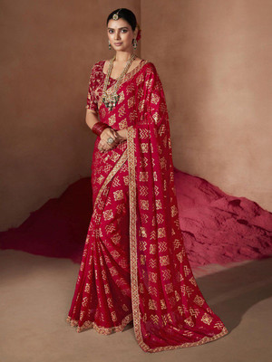 ANOUK Embellished Bollywood Chiffon Saree(Red)