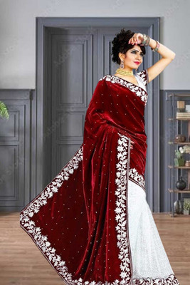 Freydis Self Design Banarasi Velvet Saree(Maroon)
