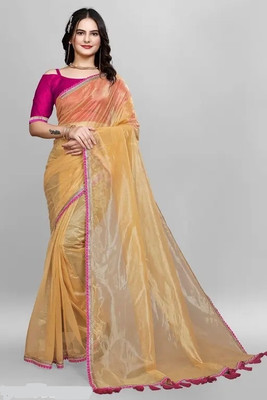 Brahmani Creation Printed Daily Wear Georgette Saree(Yellow)