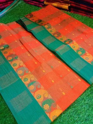 Moumitasaree Solid/Plain Tant Pure Cotton Saree(Orange)