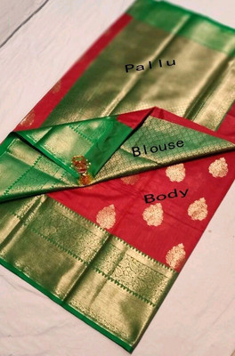 GREEN PEARS Woven Banarasi Jacquard Saree(Red)
