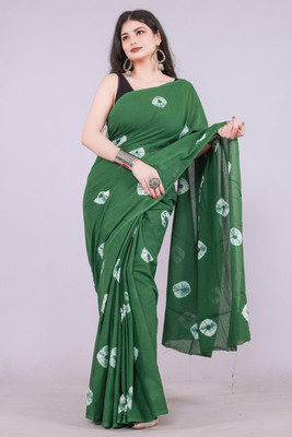 RP CREATION Blocked Printed, Color Block, Self Design, Printed Daily Wear Pure Cotton Saree(Dark Green)