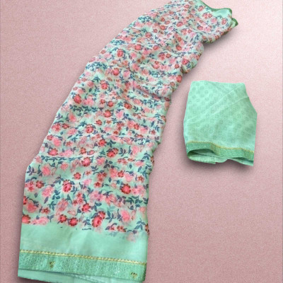 Majisasari Printed Bandhani Chiffon Saree(Light Green)