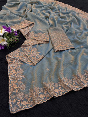 K 5 FASHION Embellished Bollywood Tissue Saree(Grey)