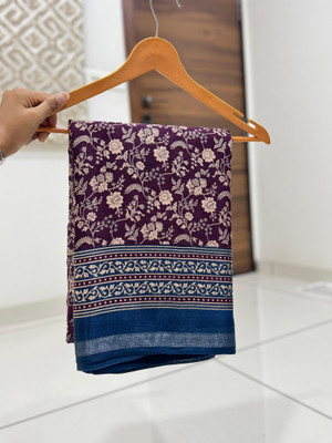 Saraswati Fab Printed Kalamkari Mulmul Saree(Purple)