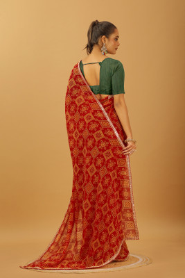 DURGA CRETION Digital Print Bandhani Georgette Saree(Red)