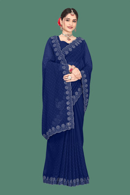 Shiv Febric Embellished Bollywood Chiffon Saree(Blue)