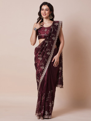 Tasrika Embroidered Bollywood Net Saree(Maroon)