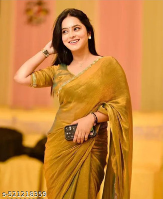 Shirodhari Solid/Plain Bollywood Chiffon Saree(Gold)