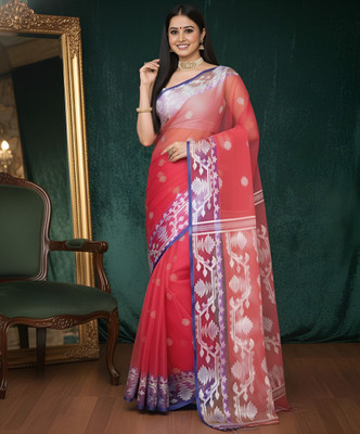 BBSaree Woven Handloom Muslin Saree(Pink)