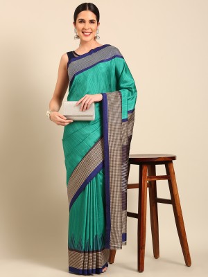 SHANVIKA Striped Daily Wear Silk Blend Saree(Green)