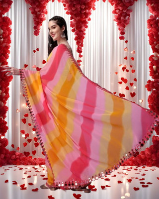 Jayu Digital Print Bandhani Georgette Saree(Yellow)