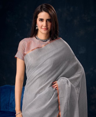 Divastri Solid/Plain Bollywood Linen Saree(Grey)