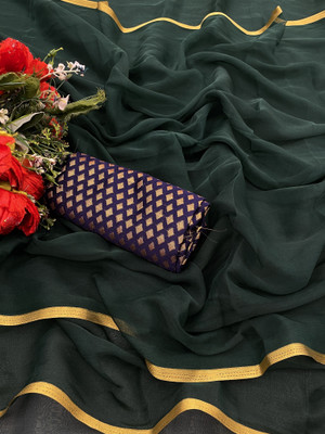 JiproStore Self Design Daily Wear Chiffon Saree(Dark Green)