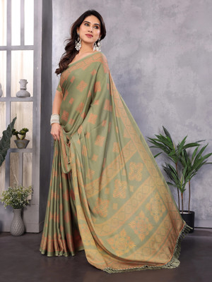 Divastri Printed, Blocked Printed Daily Wear Chiffon, Georgette Saree(Light Green)