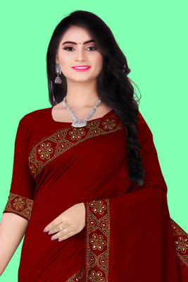 nevya creation Embellished Baluchari Art Silk, Chanderi Saree(Maroon)