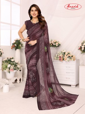 Anand Sarees Ombre, Striped, Floral Print Bollywood Georgette Saree(Brown, Pink)