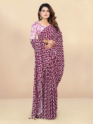 Shrithi Fashion Fab Printed Bollywood Chiffon Saree(Maroon, White)