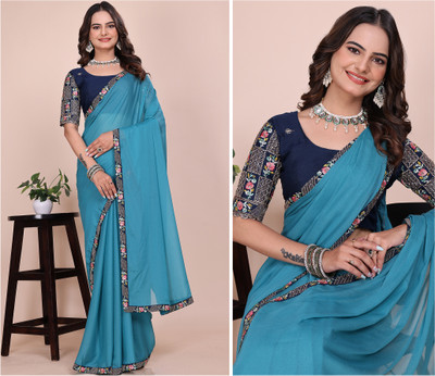 K 5 FASHION Embellished Bollywood Georgette Saree(Blue)