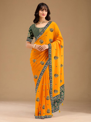 balaji textiles Embroidered Bollywood Georgette Saree(Yellow)