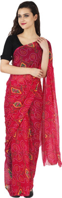 paras designer Printed Bandhani Chiffon Saree(Pink)