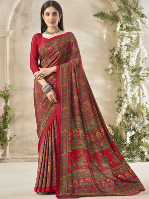 Anouk Rustic Printed Daily Wear Crepe Saree(Red)