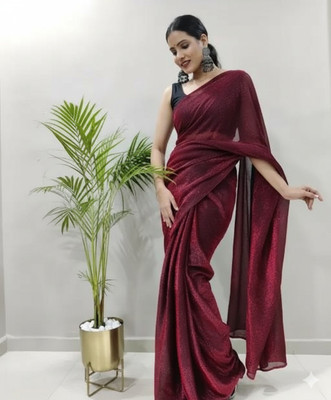 HouseOfCommon Solid/Plain Bollywood Lycra Blend Saree(Maroon)