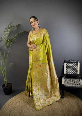 CP TEXTILE Embellished, Printed Banarasi Art Silk Saree(Light Green)