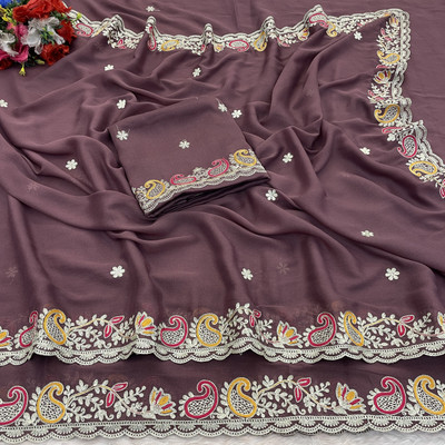 LAJEELEE Embroidered Bollywood Silk Blend Saree(Maroon)