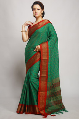 dehi saree Embellished Chanderi Chanderi Saree(Green)