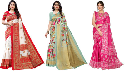 Nirvaan Printed Bollywood Art Silk Saree(Pack of 3, Red, Light Green, Pink)