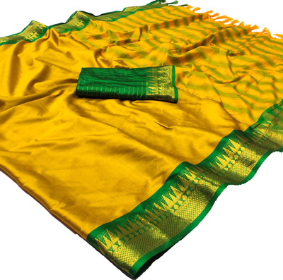 Sahajanand Woven Kanjivaram Cotton Silk Saree(Yellow, Green)
