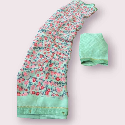 HouseOfCommon Printed Bandhani Chiffon Saree(Light Green)