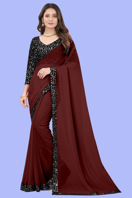 Pradeep Fashion Solid/Plain Bollywood Georgette Saree(Brown)