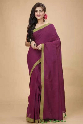 Maku Solid/Plain Handloom Pure Cotton Saree(Multicolor)